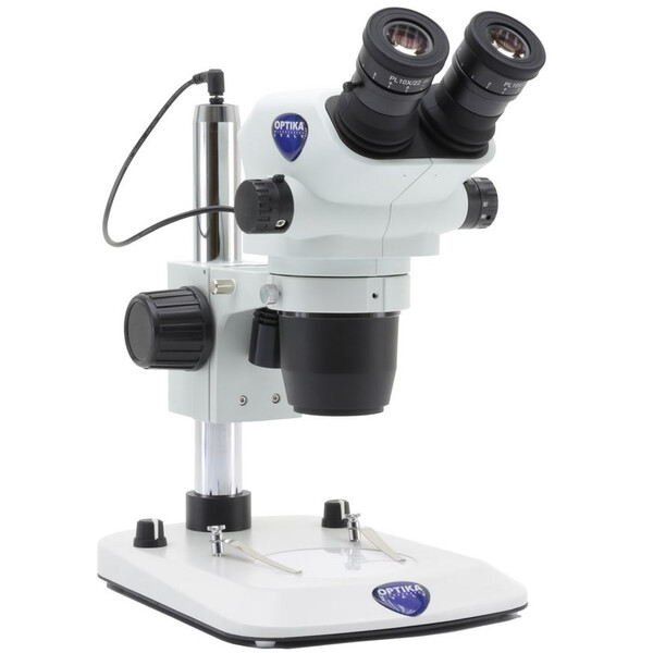 Optika Stereo zoom microscope SZO-3, bino, 6.7-45x, Pillar stands, Reflected and transmitted light
