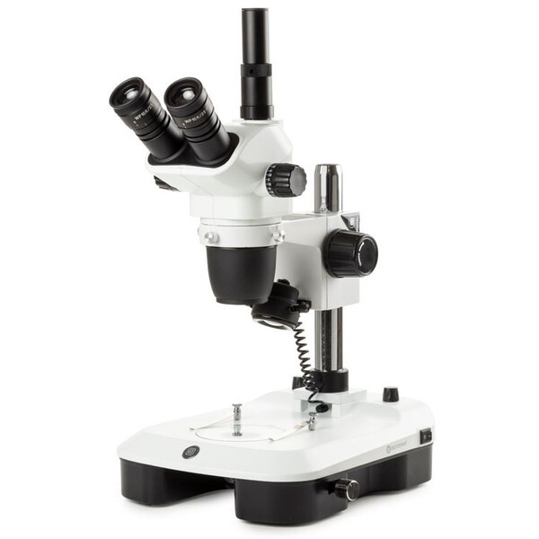 Euromex Stereo zoom microscope NZ.1903-M, 6.7-45x, Column, Incident and Transmitted light, trino, Mirror for Dark field, Embryology