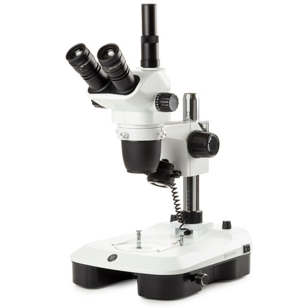 Euromex Zoom-Stereomikroskop NZ.1703-M, 6.5-55x, Säule,  Auf-u. Durchlicht, trino, Spiegel f. Dunkelfeld, Embryologie