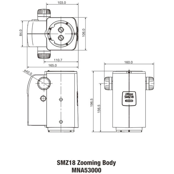 Nikon Testa stereo SMZ18, manual , parallel optics, achromate, Zoom Head, bino, 7.5-135x, click stop, ratio 18:1, 15°