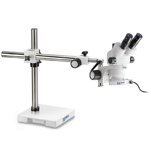 Kern Stereo zoom microscoop OZM 912, bino, 7x-45x, HSWF 10x23 mm, Statief, enkele arm (430 mm x 385 mm) w. tafelblad, Ringlampen LED 4,5 W