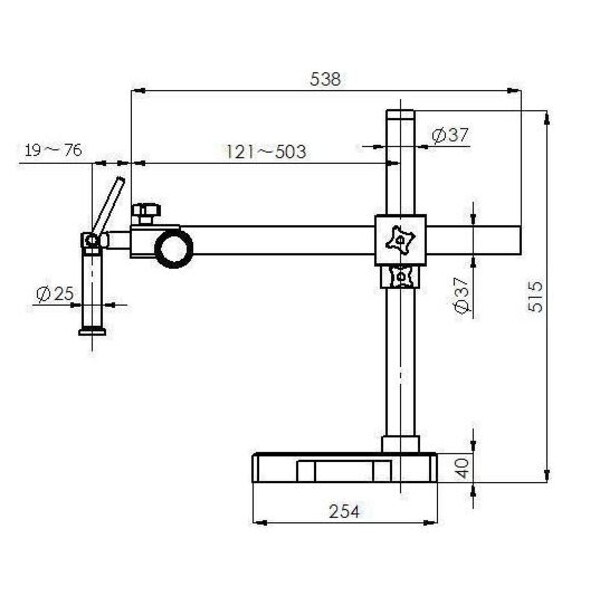 Kern Stereo zoom microscoop OZM 913, trino, 7x-45x, HSWF 10x23 mm, Statief, enkele arm (515 mm x 614 mm) w. tafelblad, Ringlampen LED 4,5 W