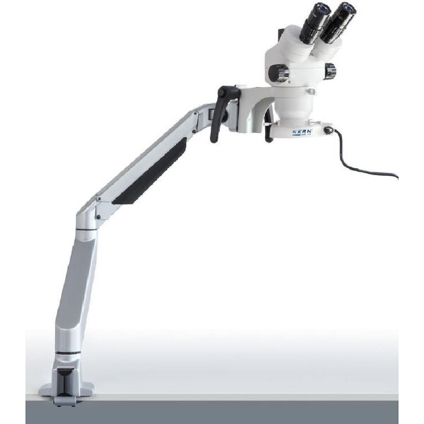 Kern Stereo zoom microscope OZM 983, trino, 7-45x, HSWF 10x23 mm, Industriel stand, spring, table clamp, LED ring illuminator 4.5W