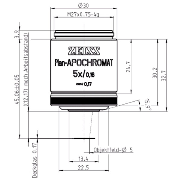 ZEISS Objective: Plan apochromatic, 5x/0.16 wd=12.1mm