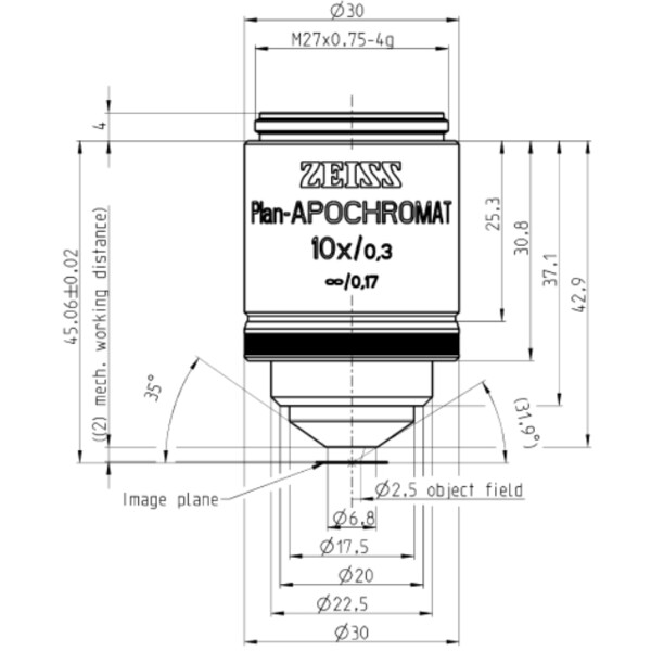 ZEISS Objective: Plan apochromatic, 10x/0.3 wd=2.0mm