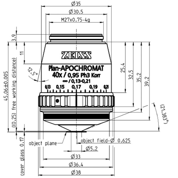 ZEISS Objektiv Plan-Apochromat, Ph3,  incl. 100 cover glasses,, 40x/0,95 Korr  wd=0,25mm