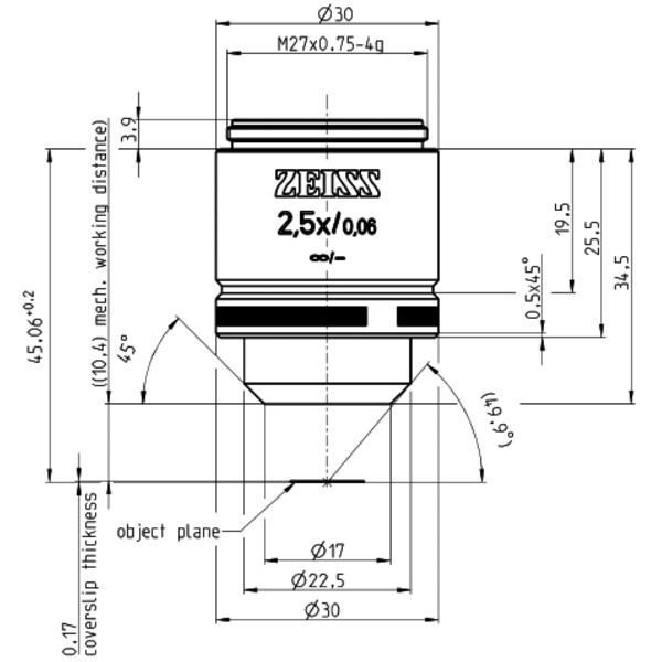 ZEISS Objective Lenses A-Plan 2.5x/0.06 wd=10.4mm