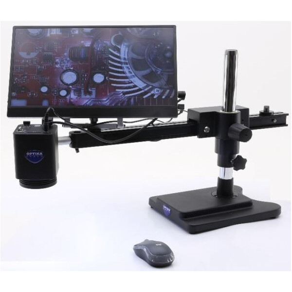 Optika Microscopio IS-4K2, zoom ottico 1x-18x, autofocus, 8 MP, 4K Ultra HD, supporto a sbalzo, schermo da 15,6"
