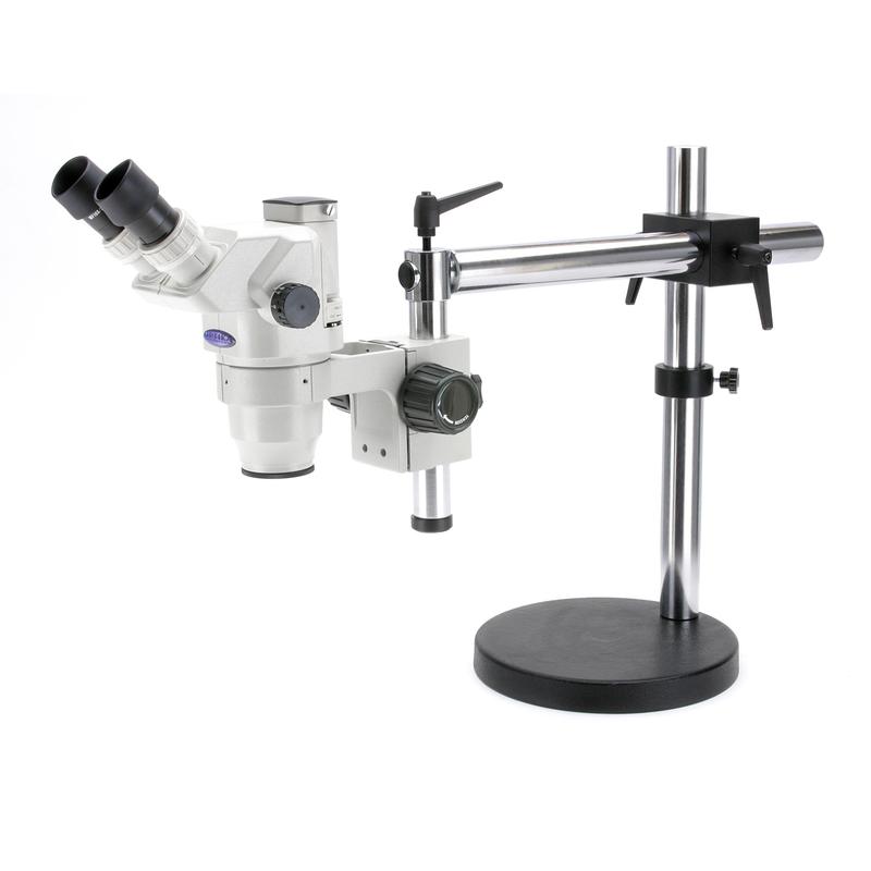Optika SZR-12 trinocular stereo zoom microscope, simple overhanging stand