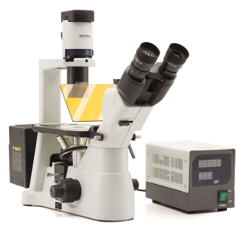 Optika Microscope IM-3F-US, trino, inverted, phase, FL-HBO, B&G Filters, IOS LWD W-PLAN, 40x-400x, US