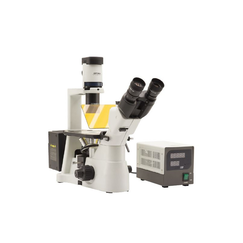 Optika Microscopio IM-3FL4-EUIV, trino, invertito, FL-HBO, Filtro B&G, IOS LWD U-PLAN F, 100x-400x, EU, IVD