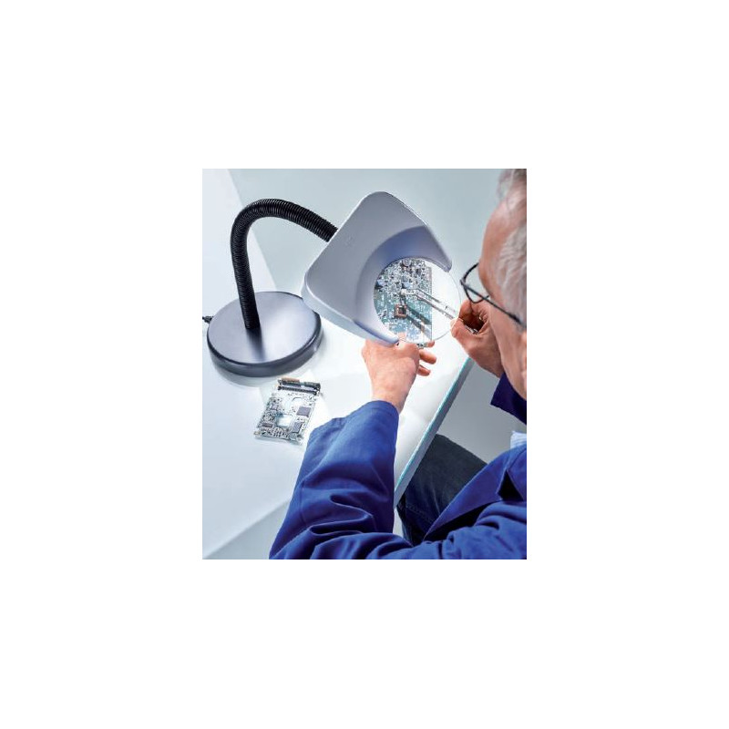 Schweizer Lampe loupe Tech-Line LED PIED DE TABLE Bifo 4500K, 2x/3X, Ø120/31,5mm, bifocale, biconvexe