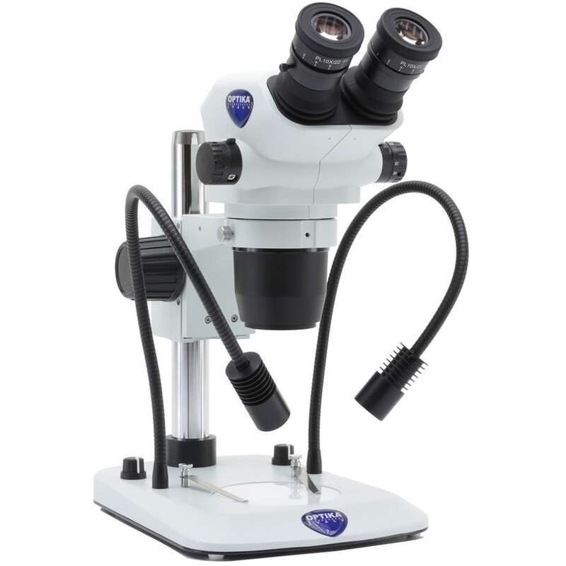 Optika Stereo zoom microscope SZO-5, bino, 6.7-45x, Stand column, Incident, Transmitted light, Double spot