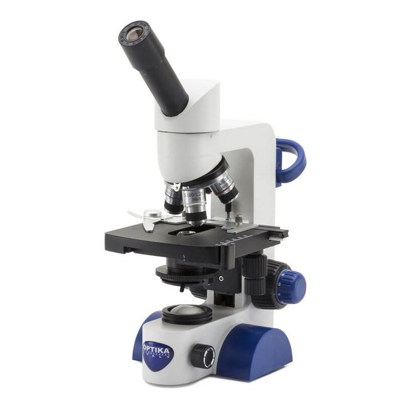 Optika Microscopio B-65, mono, 40-1000x, LED, batteria, tavolo a croce