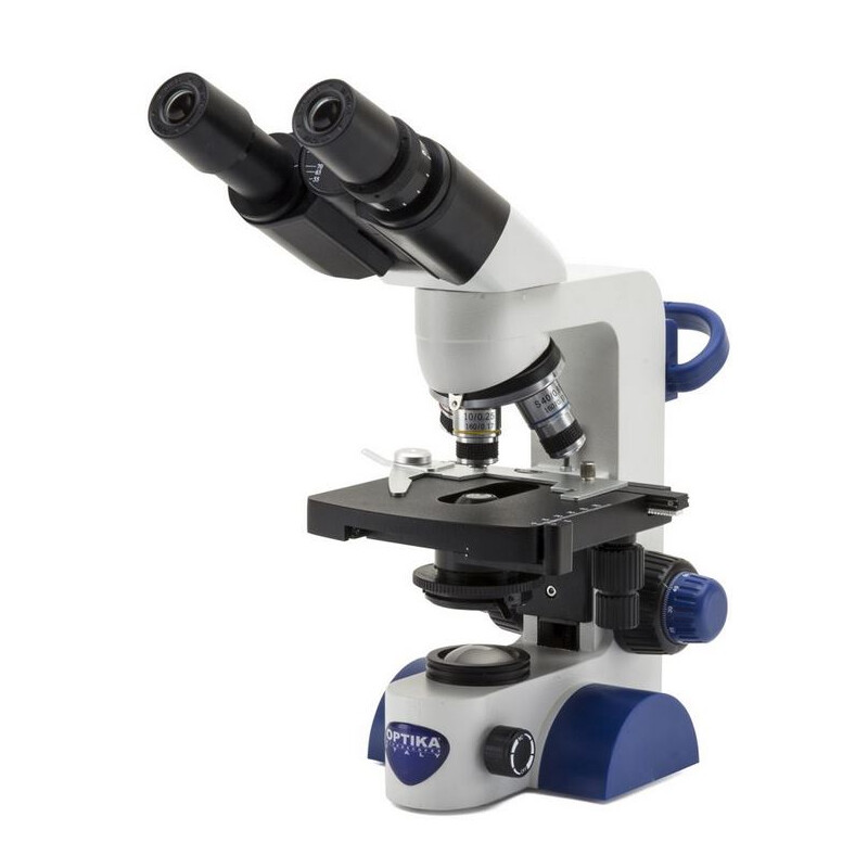 Optika Microscopio B-66, bino, 40-400x, LED, batteria, tavolo a croce