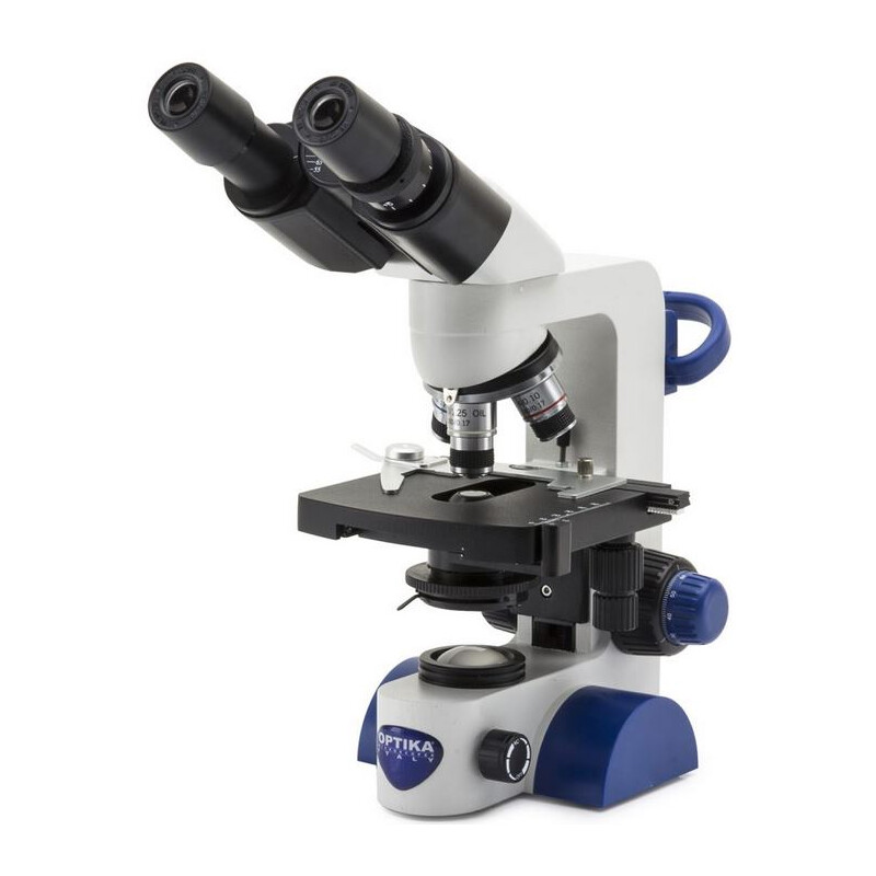 Optika Microscopio B-69, bino, 40-1000x, LED, batteria, tavolo a croce