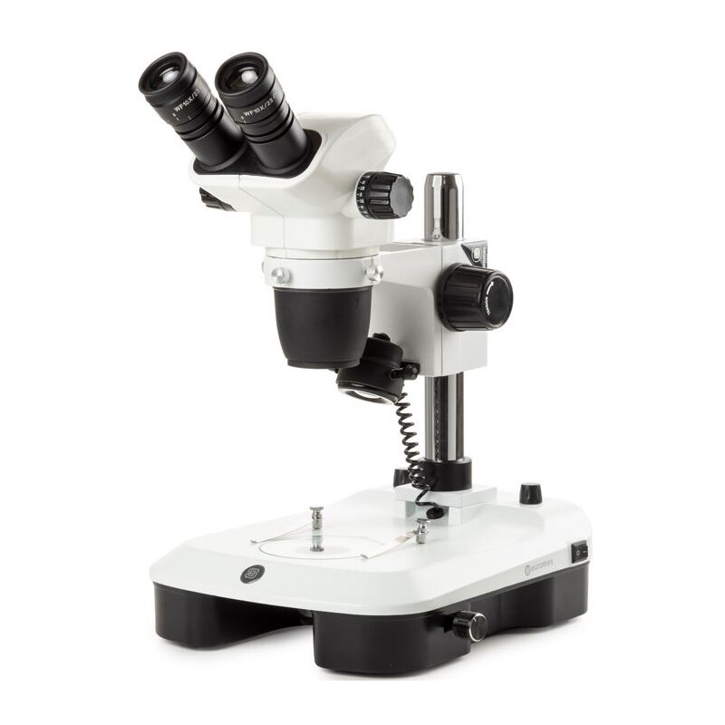 Microscope stéréo zoom Euromex NZ.1702-M, 6.5-55x, Colonne,  Lumière incidente et transmise, bino, Miroirs pour fond noir, Embryologie