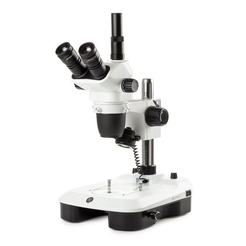 Microscope stéréo zoom Euromex NZ.1903-M, 6.7-45x, Colonne,  Lumière incidente et transmise, trino, Miroirs pour fond noir, Embryologie