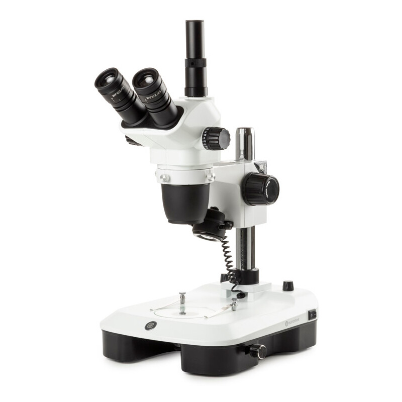 Euromex Microscopio stereo zoom NZ.1703-M, 6.5-55x, Columna,  Luz incidente y transmitida, trino, Espejos para Campo oscuro, Embriología