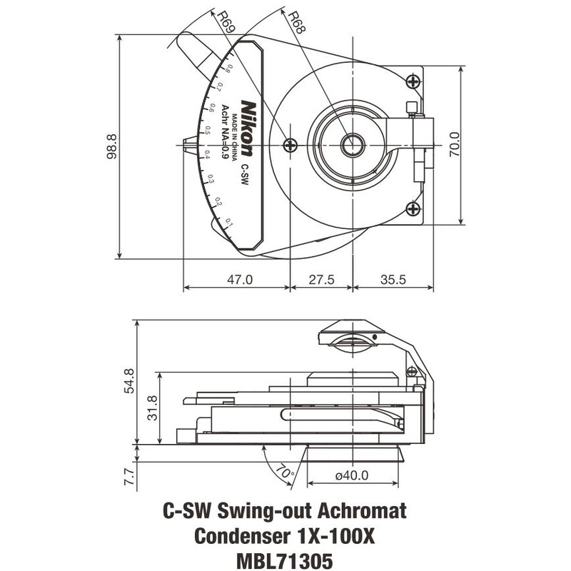 Nikon C-SW Achromat Condensador orientable 1-100X