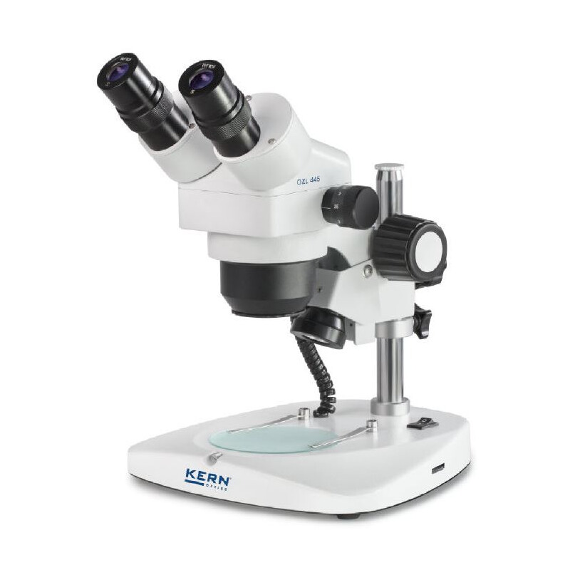 Kern Microscopio stereo zoom OZL 445, Greenough, Columna, bino, 0,75-3,6x, 10x/21, 0,35 W LED