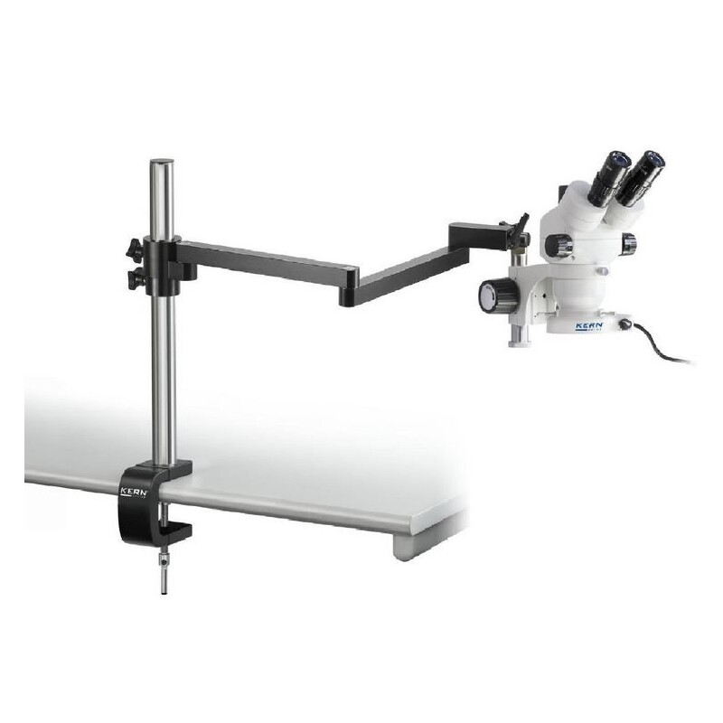 Kern Microscopio stereo zoom OZM 953, trino, 7-45x, HSWF 10x23 mm, Stativi industriali con braccio articolato, Lampade ad anello LED, 4,5W