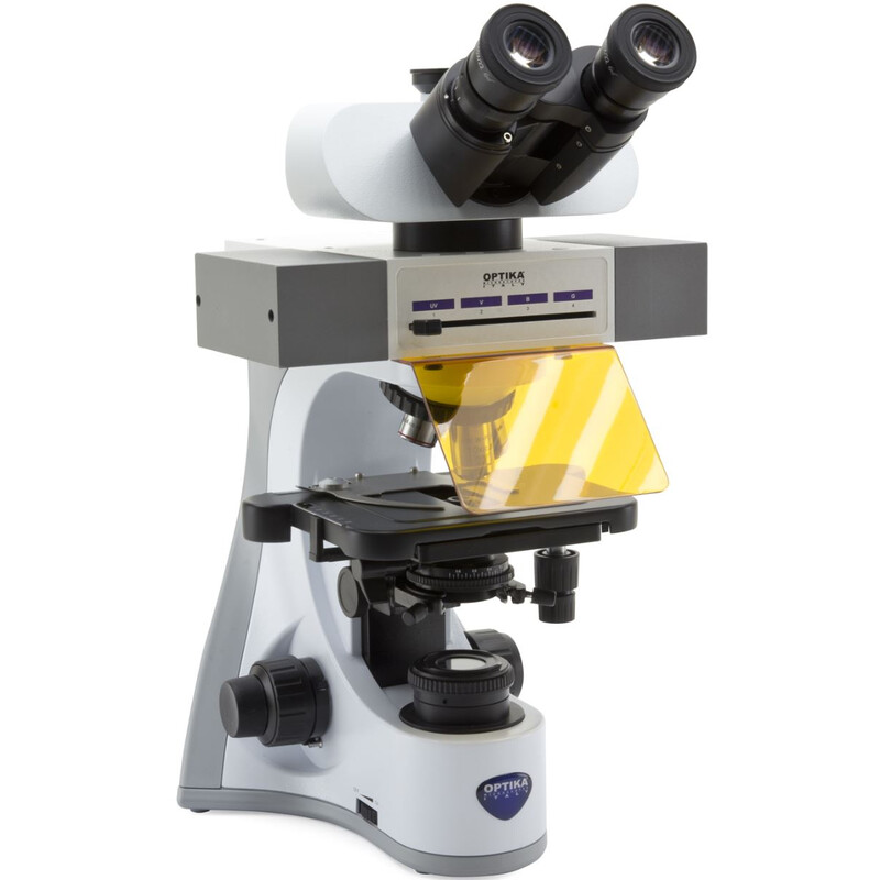Optika Microscopio B-510LD4, fluorescenza LED, trino, 1000x, piano IOS, 4 slot per set di filtri vuoti