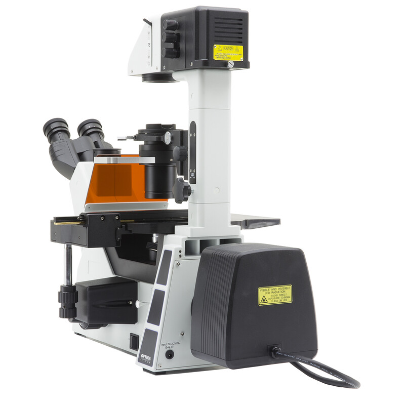 Optika Microscopio IM-5FLD-UK, trino, invertito, FL-LED, obiettivi w.o., UK