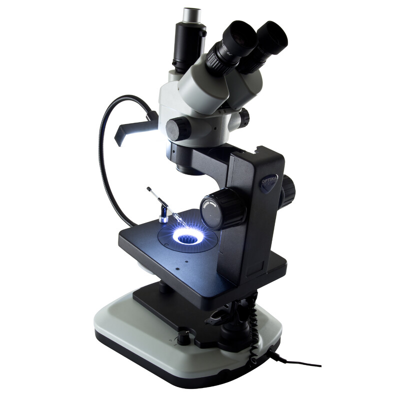 Optika Microscopio stereo zoom OPTIGEM-20 trino, BF, DF, Greenough, w.d. 100 mm, 10x/21 mm, 0,7x-4,5x