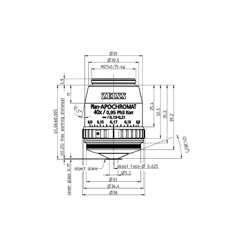 ZEISS Objektiv Plan-Apochromat, Ph3,  incl. 100 cover glasses,, 40x/0,95 Korr  wd=0,25mm