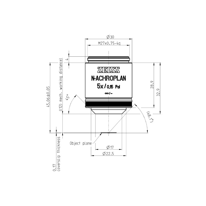 ZEISS Objetivos N-Achroplan 5x/0,15 Pol wd=12,0mm