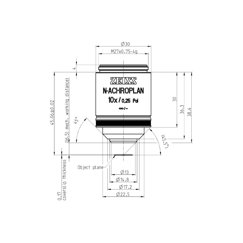 ZEISS Objective N-Achroplan 10x/0.25 pole wd=6.5mm