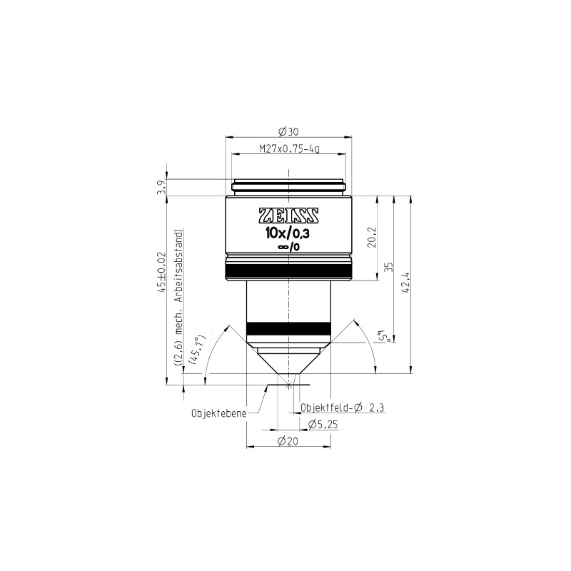 ZEISS Objectif W N-Achroplan 10x/0,3 wd=2,6mm