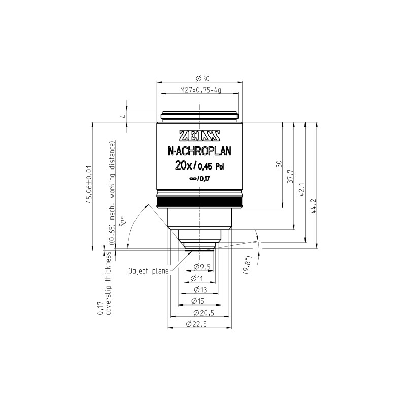 ZEISS Objectifs N-Achroplan 20x/0,45 pôle wd=0,63mm