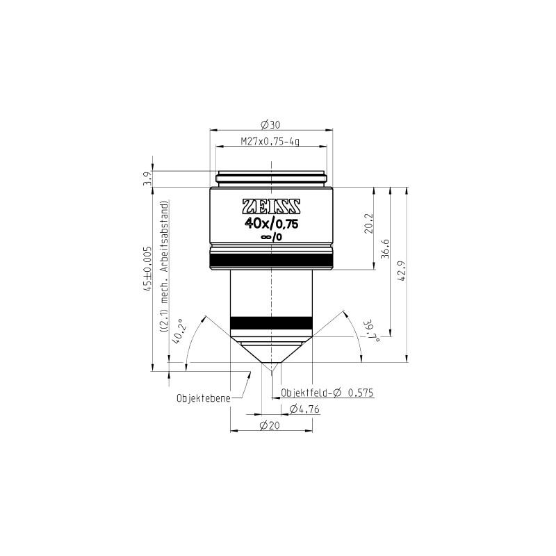 ZEISS Objectief W N-Achroplan 40x/0.75 wd=2.1mm