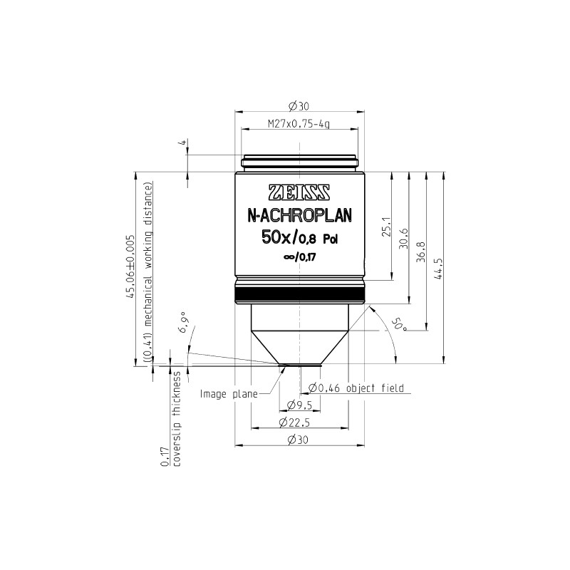 ZEISS Objectif N-Achroplan 50x/0,8 pôle wd=0,41mm