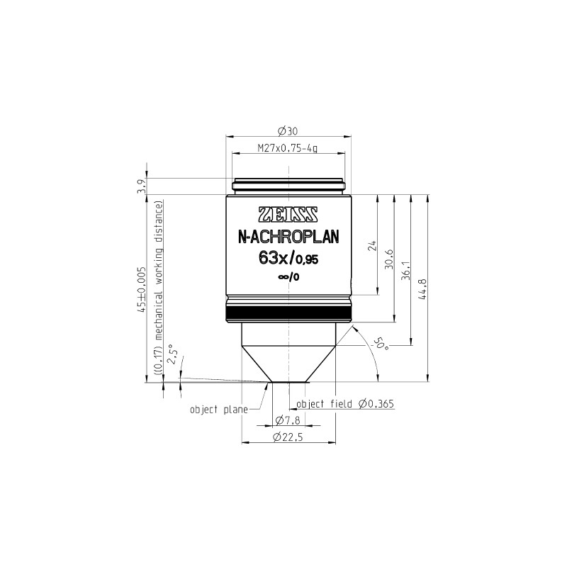 ZEISS Objectief N-Achroplan 63x/0.95 D=0 wd=0.17mm