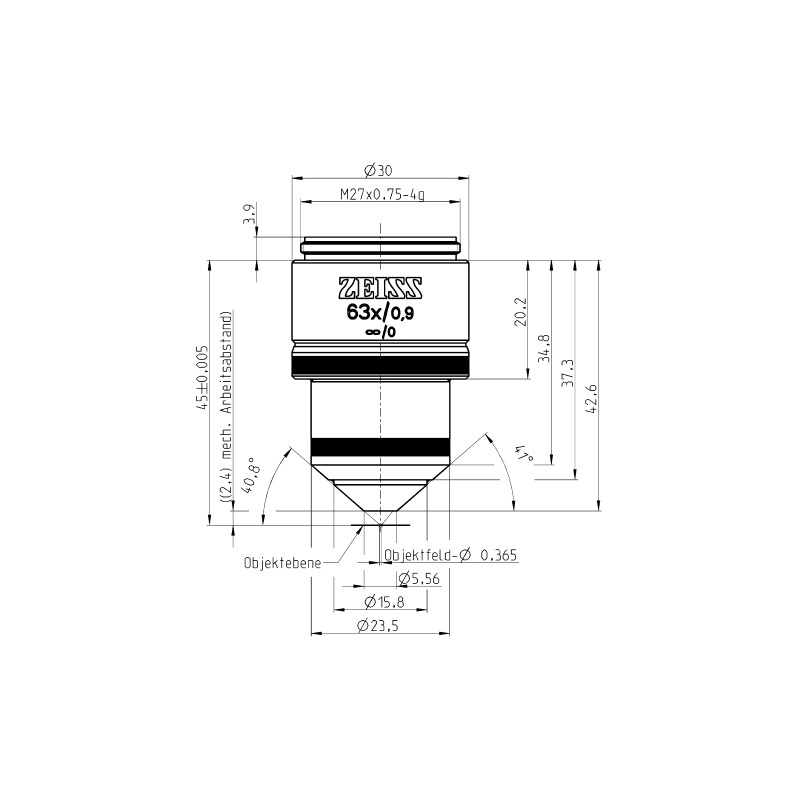 ZEISS Objectif W N-Achroplan 63x/0,9 wd=2,4mm