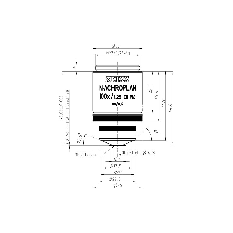ZEISS Objetivo N-Achroplan 100x/1,25 Oil Ph3 wd=0,29mm