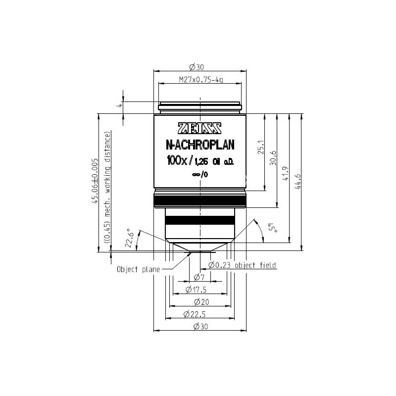 ZEISS Objectif N-Achroplan 100x/1,25 Oil D=0 wd=0,45mm