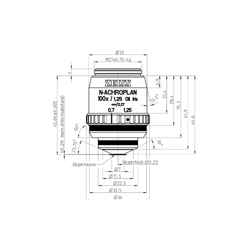 ZEISS Objectif N-Achroplan 100x/1,25 Oil Iris wd=0,29mm