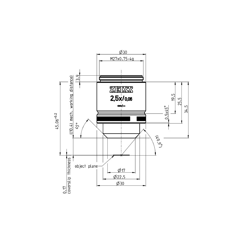 ZEISS Objectief A-Plan 2.5x/0.06 wd=10.4mm