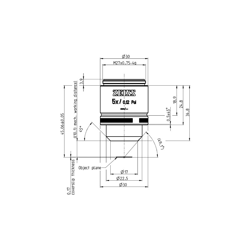 ZEISS Objectief A-Plan 5x/0.12 Pol wd=10.1mm