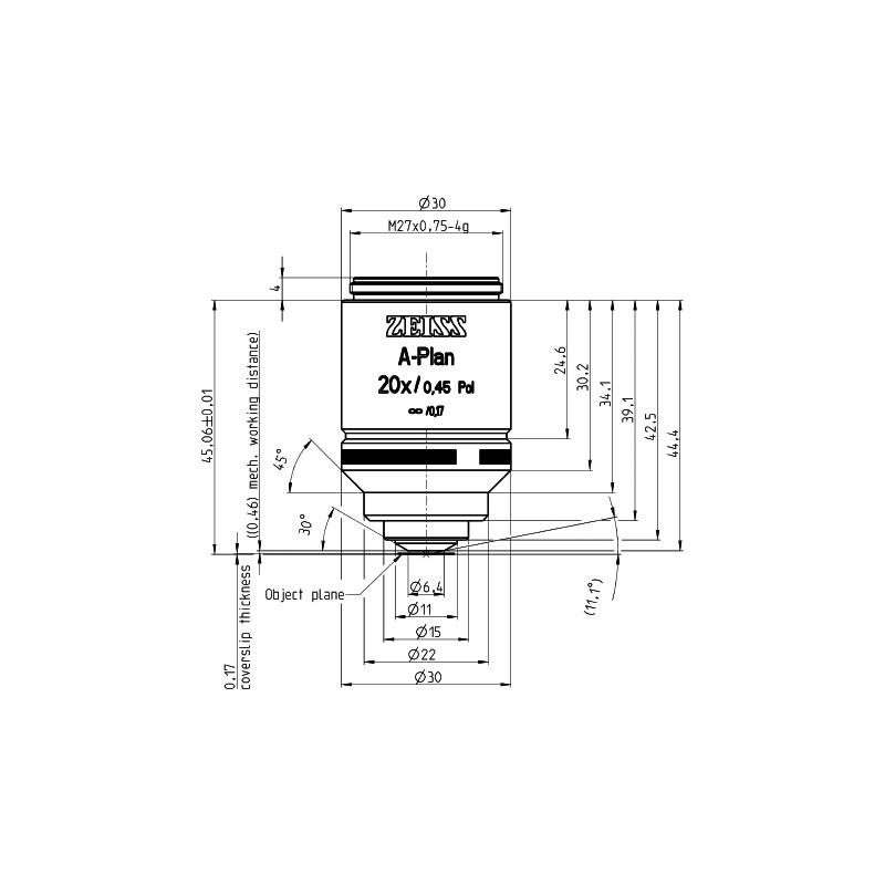 ZEISS Objectifs Plan A 20x/0,45 pôle wd=0,46mm