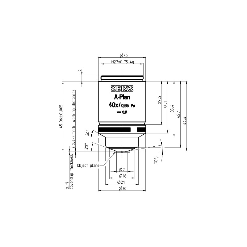 ZEISS Objective Lenses A-Plan 40x/0.65 pole wd=0.45mm