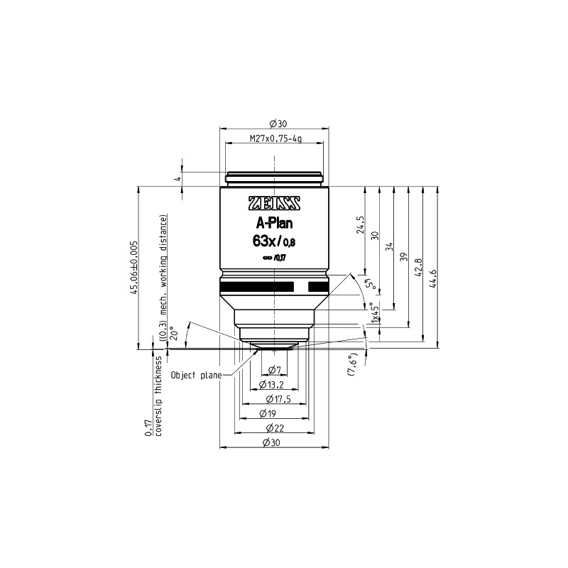 ZEISS Objectif Plan A 63x/0,8 wd=0,30mm