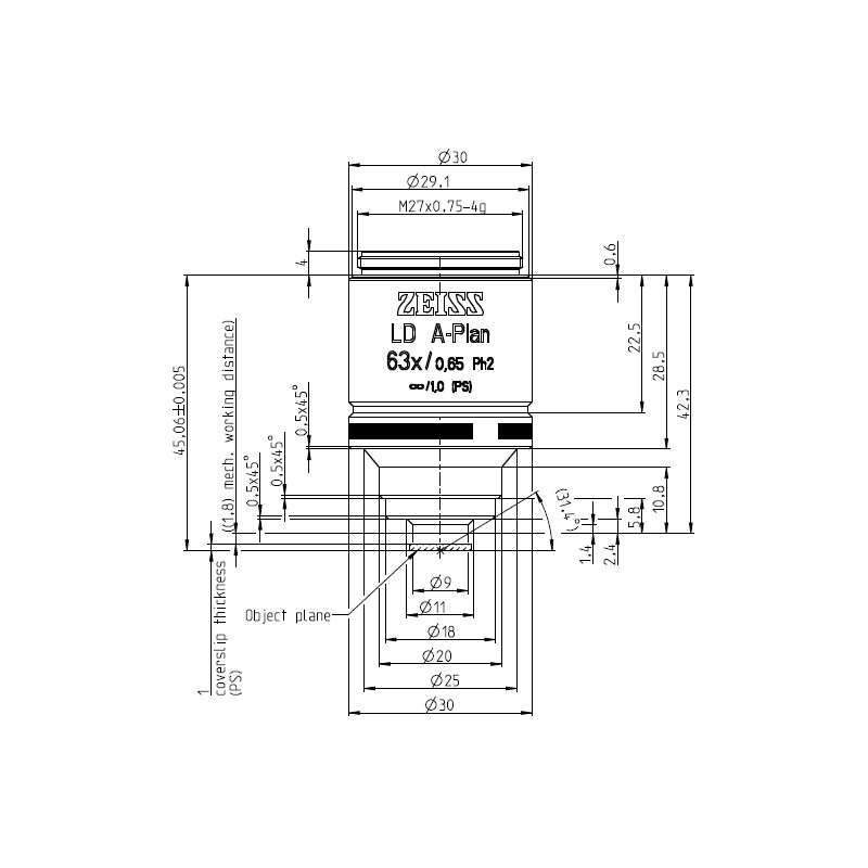 ZEISS Objectif LD A-Plan 63x/0,65 Ph2 wd=1,8mm
