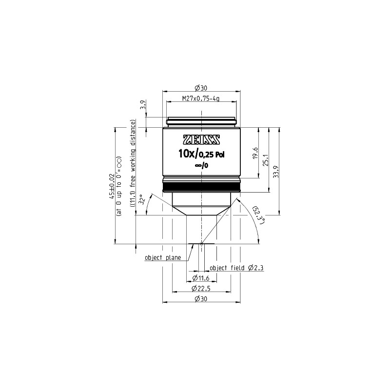 ZEISS Objectifs EC Epiplan 10x/0,25 pôle wd=11,0mm