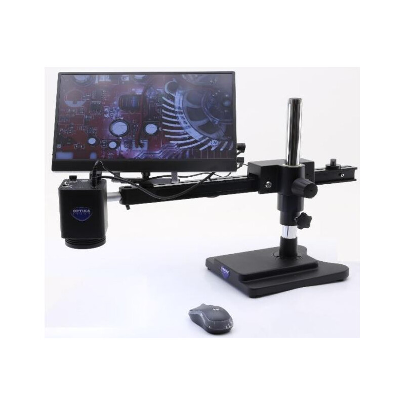 Optika Microscope IS-4K2, 1x-18x optical zoom, autofocus, 8 MP, 4K Ultra HD, overhanging stand, 15.6" screen